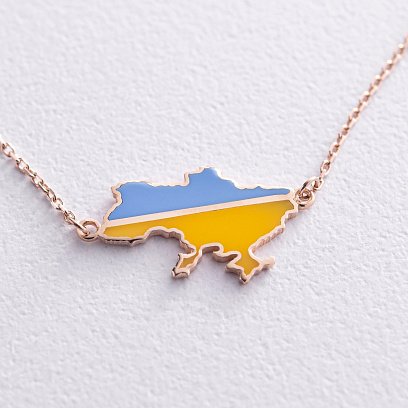 Колье "Карта Украины" в красном золоте (голубая и желтая эмаль) кол02357 №3