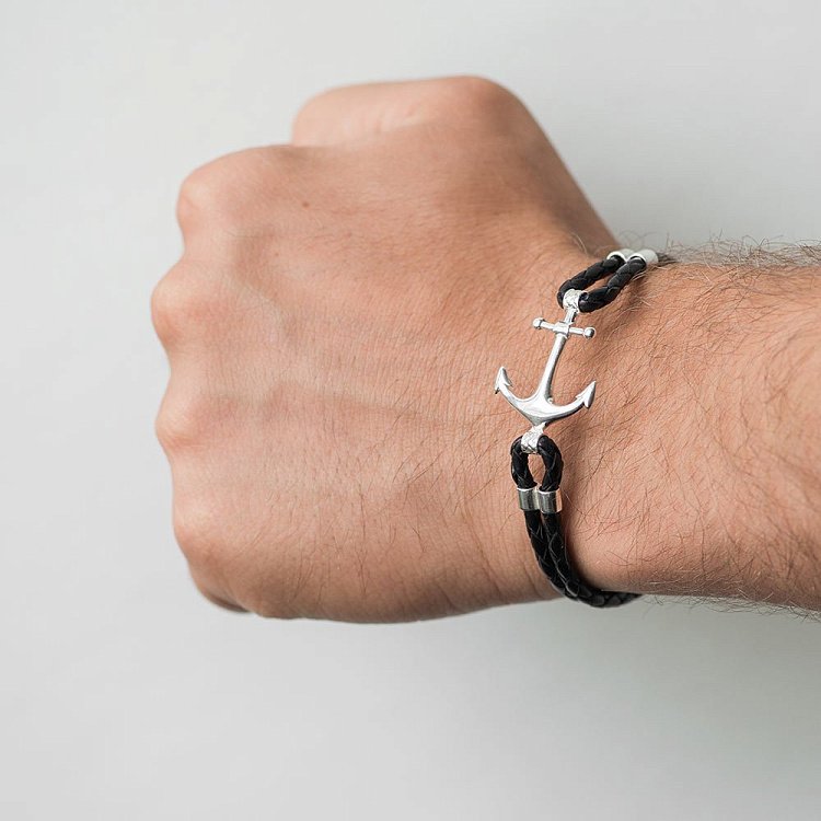 Шкіряний браслет в сріблі "Якір" 141146 від ювелірного магазину Онікс - 3