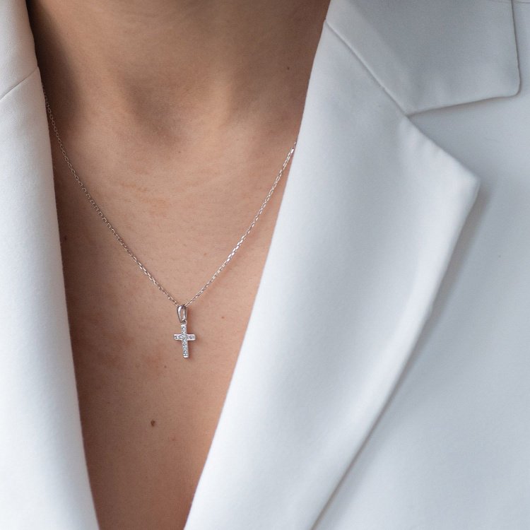 Золотий дитячий хрестик з фіанітами п02994 від ювелірного магазину Онікс - 1