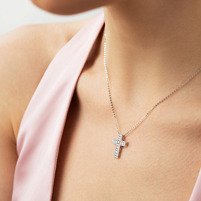 Золоте кольє "Хрестик" з діамантами колб0202mi №8