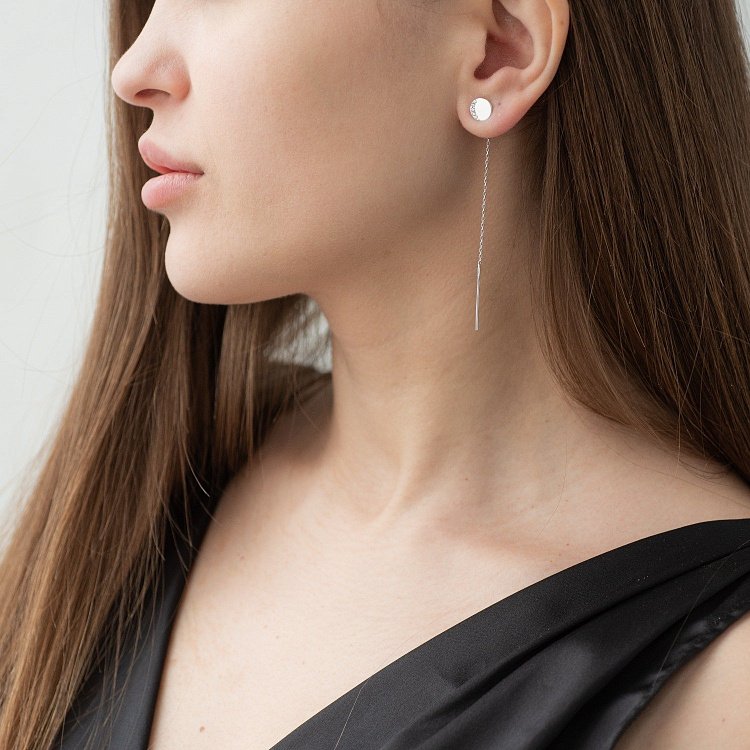 Золоті сережки-протяжки (фіаніти) с06769 від ювелірного магазину Онікс - 5