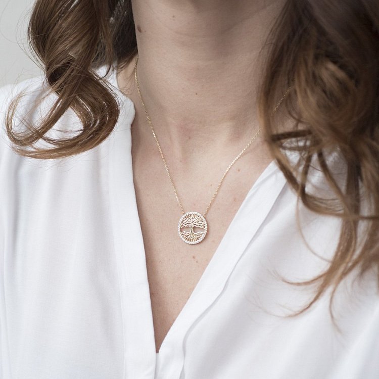 Золоте кольє "Древо життя" з фіанітами кол01122 від ювелірного магазину Онікс - 3