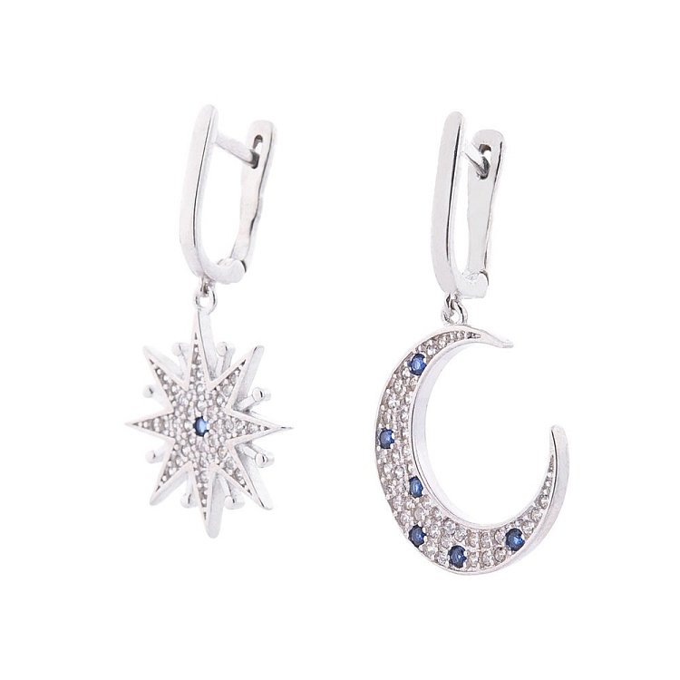 Серебряные серьги "Ночная тематика" (фианит) 122395 - 1 Серебряные серьги "Ночная тематика" (фианит) 122395 от ювелирного магазина Оникс - 1
