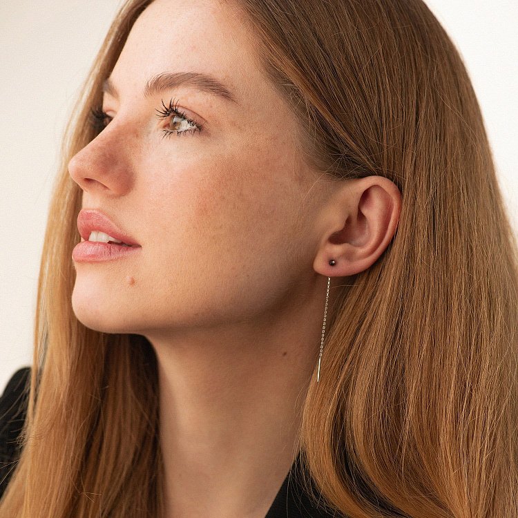 Сережки - протяжки у білому золоті (чорні фіаніти) с08885 від ювелірного магазину Онікс - 2