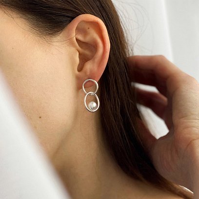 Серебряные серьги "Муза" (жемчуг) 122664 №6