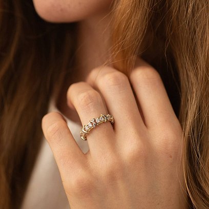 Каблучка "Rosie" з фіанітами (жовте, біле золото) к08193 №9