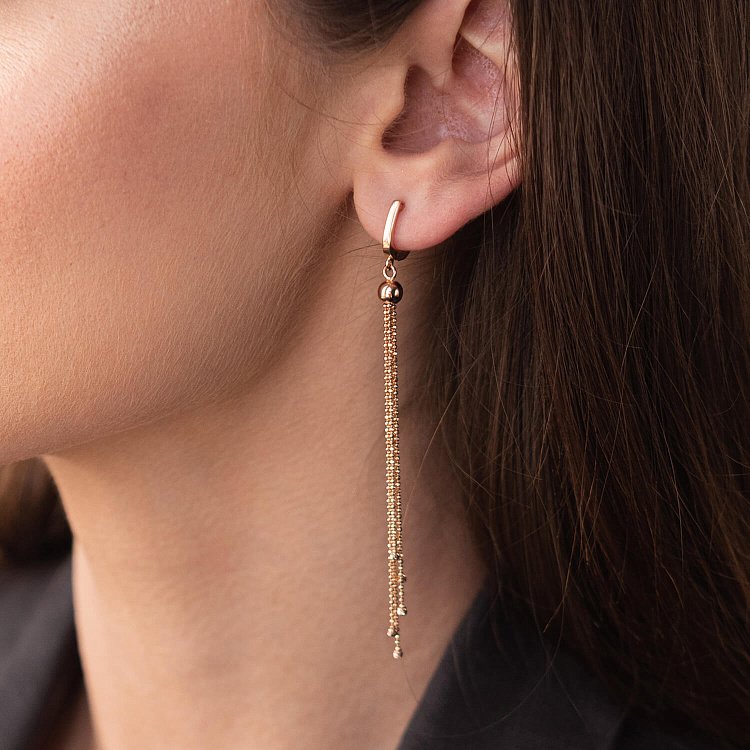 Золоті сережки "Кульки" на ланцюжку с07419 від ювелірного магазину Онікс - 1