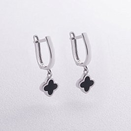 Серьги "Клевер" в белом золоте (эмаль) с07535