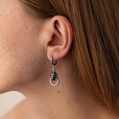 Золотые серьги "Змеи" (эмаль, фианит) с08696 №6