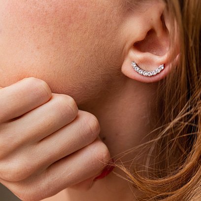 Серебряные серьги - клаймберы "Сильвия" с фианитами 40022 №9