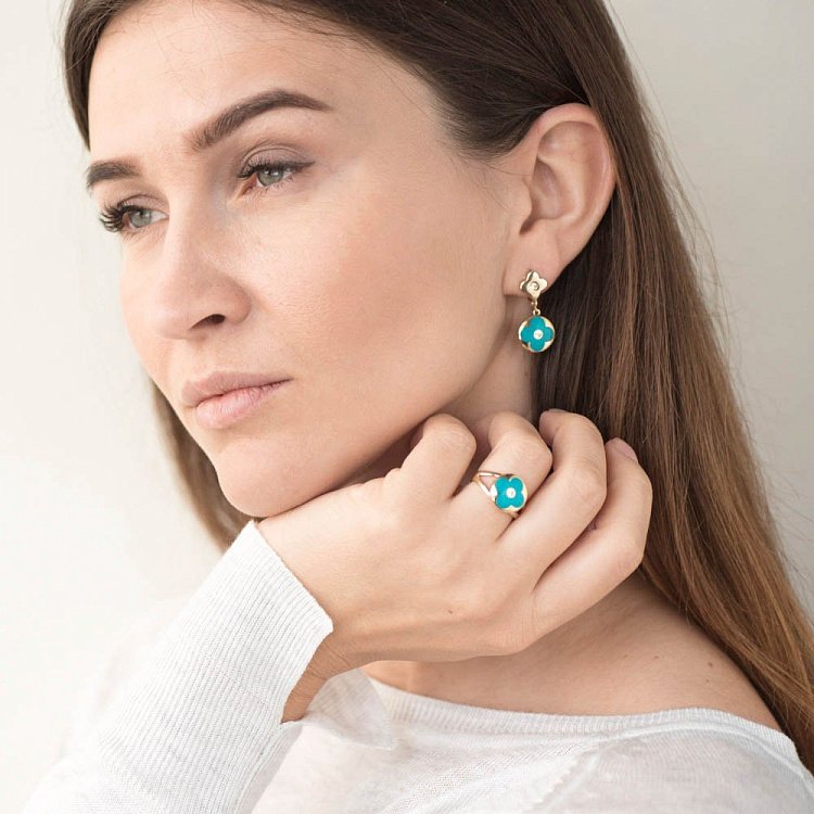 Золоті сережки "Конюшина" (емаль, фіаніт) с05388 від ювелірного магазину Онікс - 5