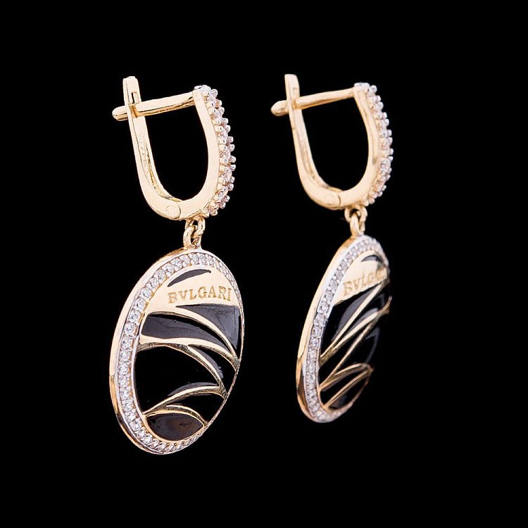 Ексклюзивні золоті сережки з емаллю і фіанітами с02696 - 2 Ексклюзивні золоті сережки з емаллю і фіанітами с02696 від ювелірного магазину Онікс - 2