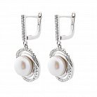 Срібні сережки з культ. прісн. перлами і фіанітами 121801 от ювелирного магазина Оникс - 1