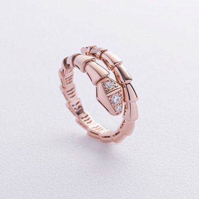 Кольцо "Змея" в красном золоте (фианиты) к08086