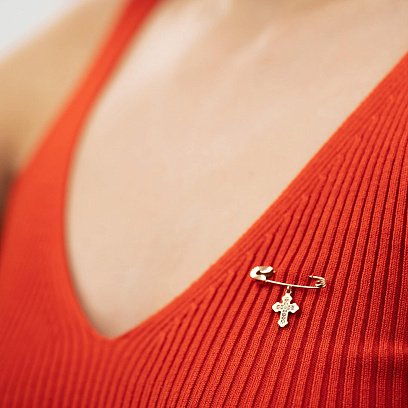 Золота шпилька з хрестиком (фіаніти) зак00184 №2