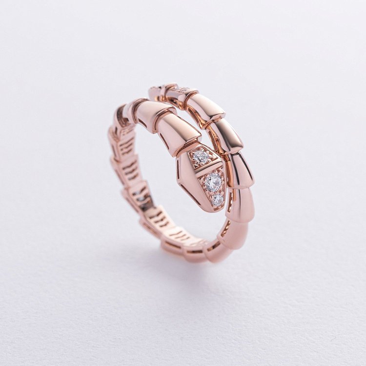 Кольцо "Змея" в красном золоте (фианиты) к08086 от ювелирного магазина Оникс