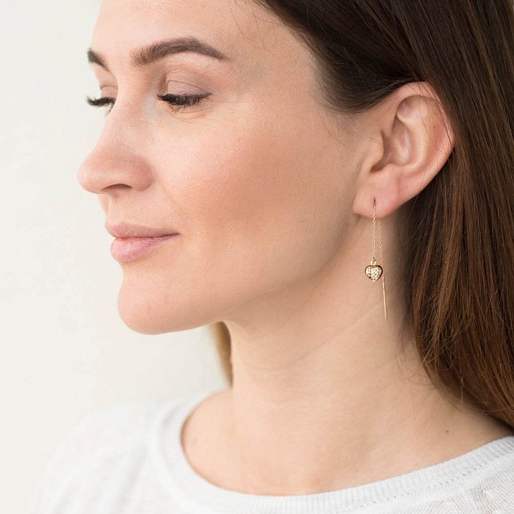 Золотые серьги-протяжки "Сердечки" с05434 от ювелирного магазина Оникс - 2