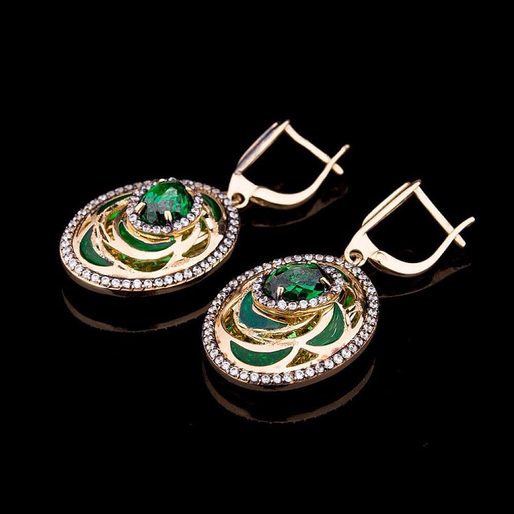 Золоті сережки (фіаніти, емаль) с03611 від ювелірного магазину Онікс - 2