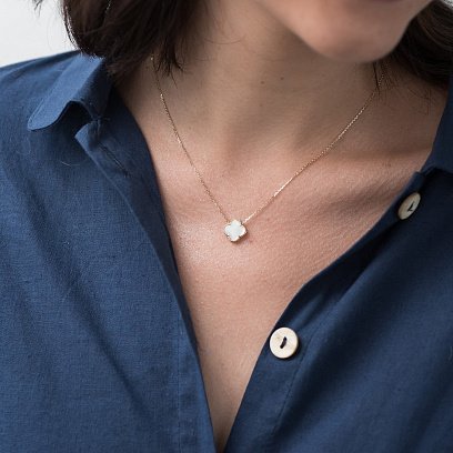 Золотое колье "Клевер" (перламутр) кол01663 №11