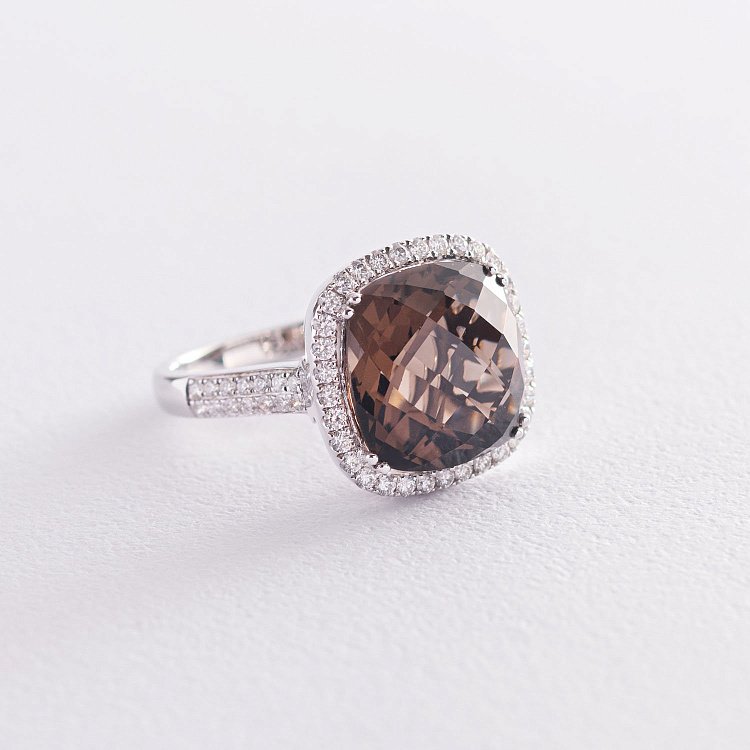 Золота каблучка з діамантами і топазом CR1671Sgm від ювелірного магазину Онікс