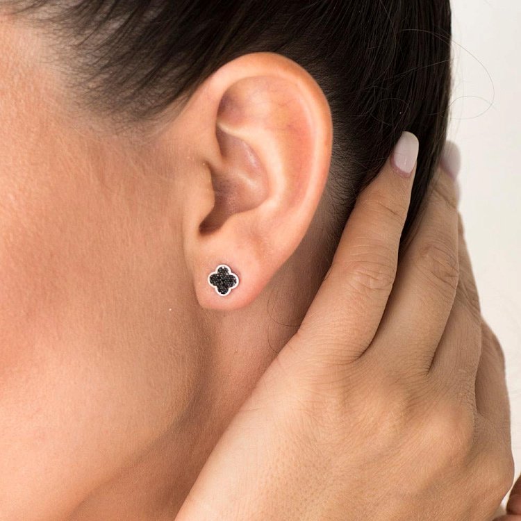 Золоті сережки-пусети "Конюшина" (чорні фіаніти) с05632 від ювелірного магазину Онікс - 6