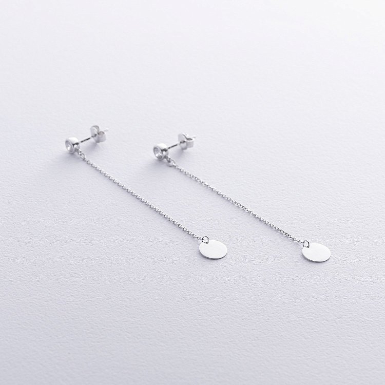 Золотые серьги "Монетки на цепочке" с фианитами с08710 от ювелирного магазина Оникс - 1