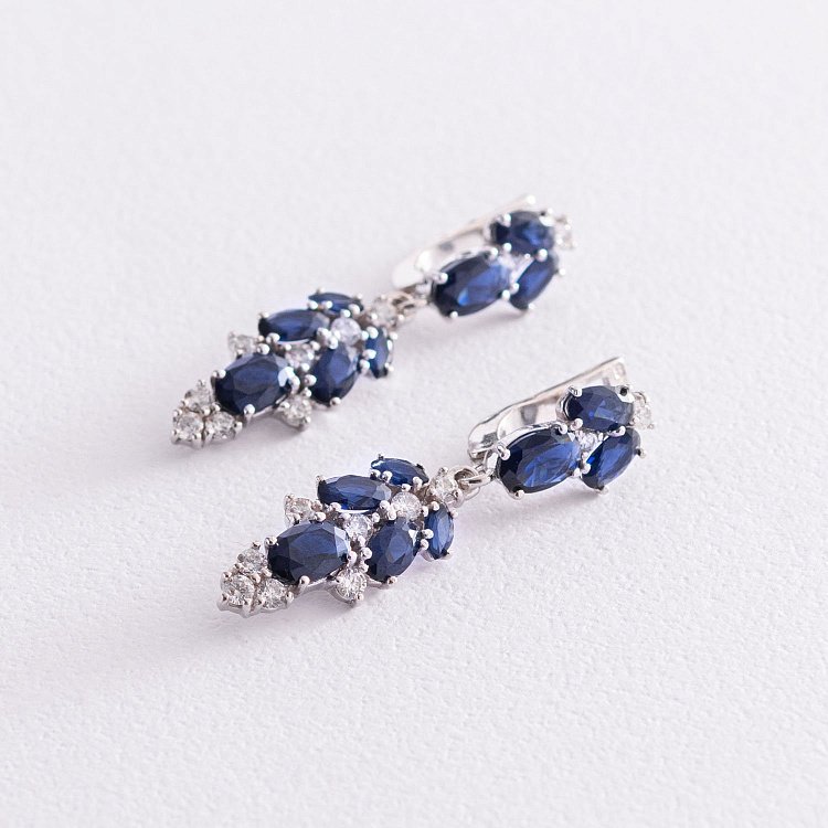 Серебряные серьги с синтетическими сапфирами и фианитами 2950/9р-HSPH от ювелирного магазина Оникс - 4