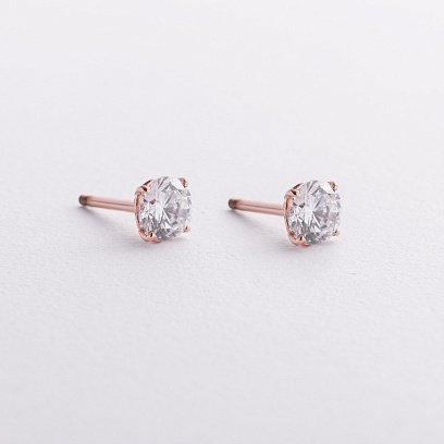 Сережки - пусети "Сердечки" у червоному золоті (фіаніти) с09375 №2