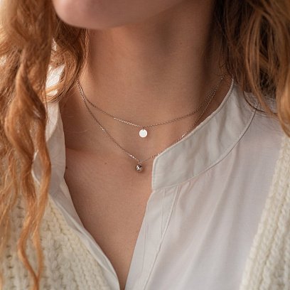 Подвійне кольє "Куля і монетка" в білому золоті кол01893 №2