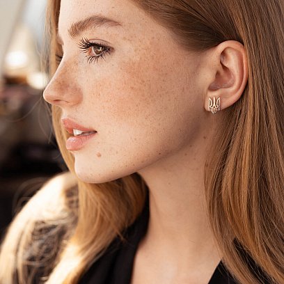 Асимметричные серьги "Герб Украины - Тризуб" (белое золото) с08028 №3