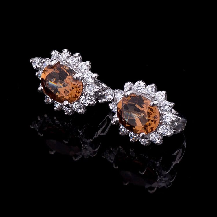 Срібні сережки з фіанітами і кварц (родій) 121603 від ювелірного магазину Онікс - 2