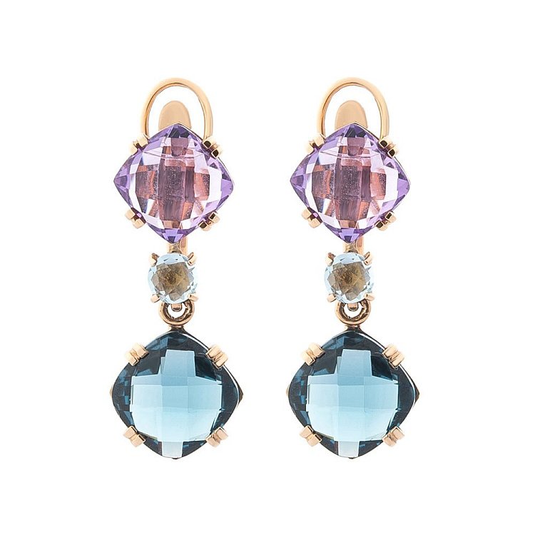 Золоті сережки з аметистом і блакитним топазом 14050430 від ювелірного магазину Онікс