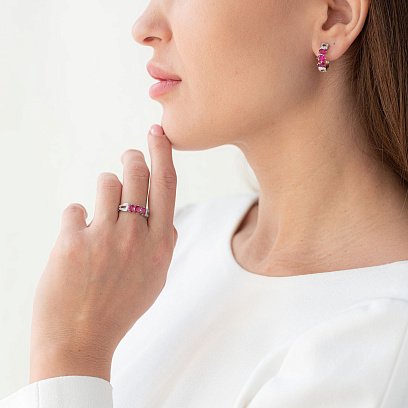 Золотые серьги с бриллиантами и рубинами E10853Raj №2