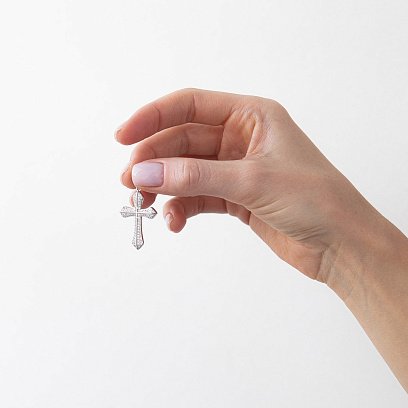 Серебряный крестик с фианитами (родий) 131995 №2