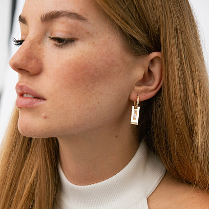 Серьги в желтом золоте (фианиты) с09226 №2