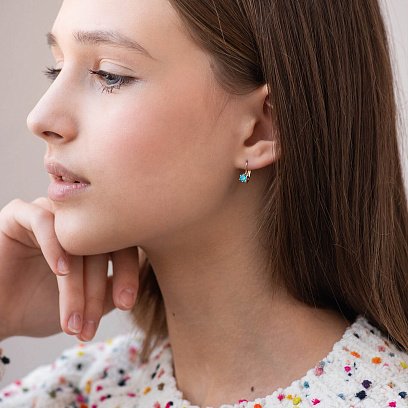 Детские золотые серьги с голубыми фианитами с03467 №2