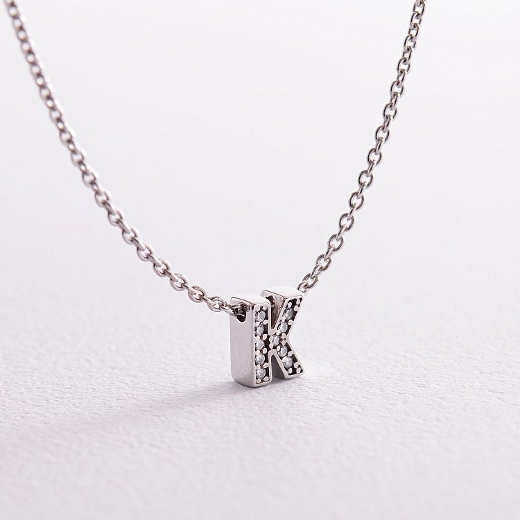 Серебряное колье с буквой "К" с фианитами 1103 К от ювелирного магазина Оникс
