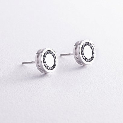 Золотые серьги - пусеты с черными бриллиантами 334461122 №3