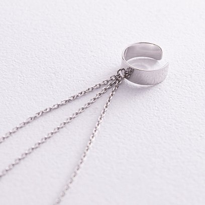 Серьга - каффа "Тринити" в белом золоте с цепочками (фианит) с08020 №8