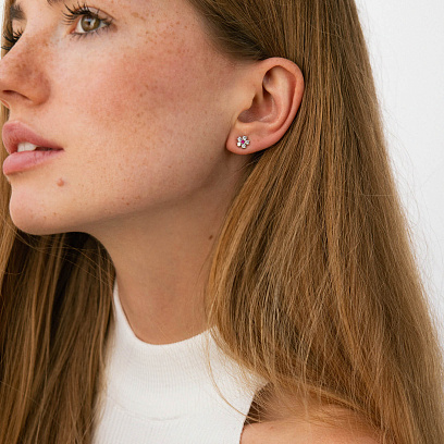 Срібні сережки - пусети "Квіточки" з фіанітами 766 №2