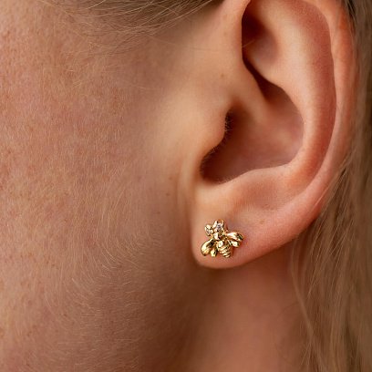 Серьги - пусеты "Пчелки" в желтом золоте (фианиты) с08570 №2