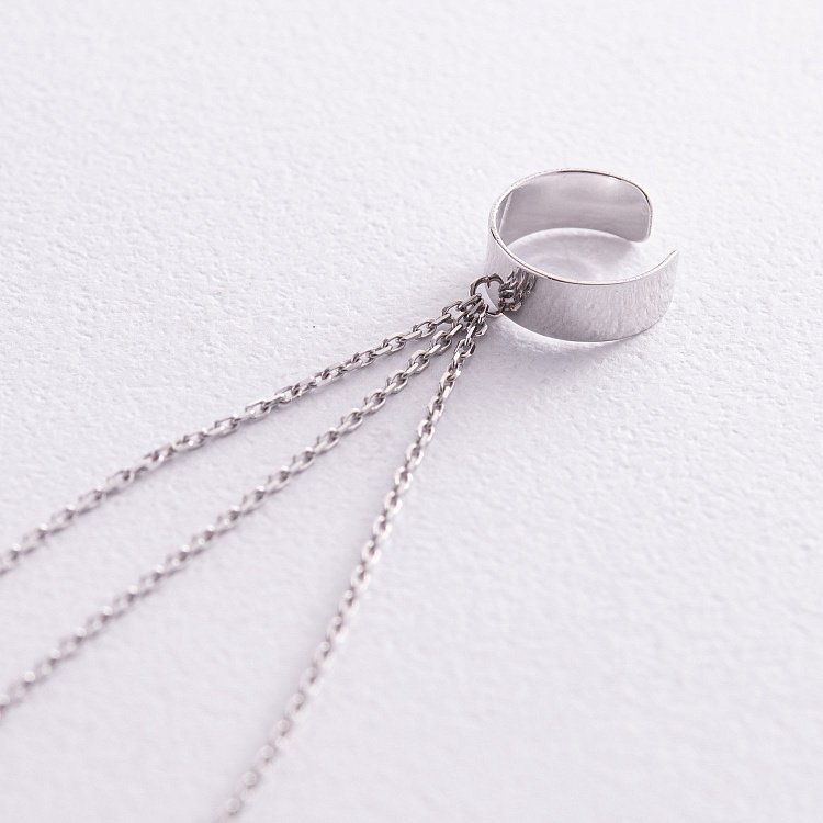 Серьга - каффа "Тринити" в белом золоте с цепочками (фианит) с08020 от ювелирного магазина Оникс - 8