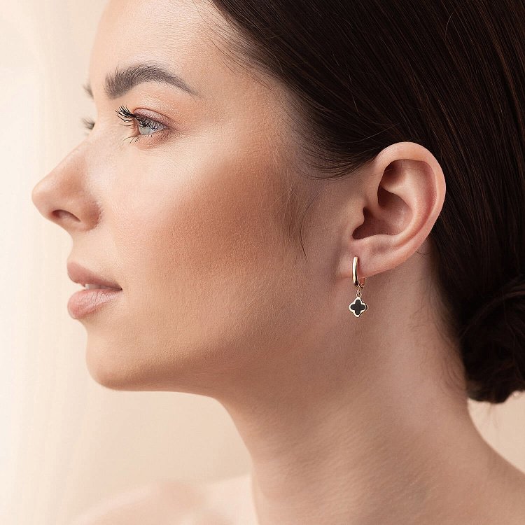 Серьги "Клевер" в красном золоте (эмаль) с07469 от ювелирного магазина Оникс - 1