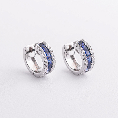 Золоті сережки з діамантами та сапфірами сб0676mi