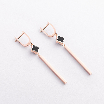 Золотые серьги "Клевер" (эмаль) с09710 №4