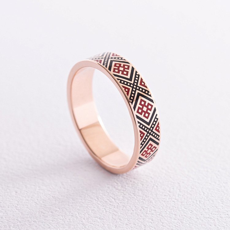 Золотое обручальное кольцо "Вышиванка" с эмалью 229732400 от ювелирного магазина Оникс - 8