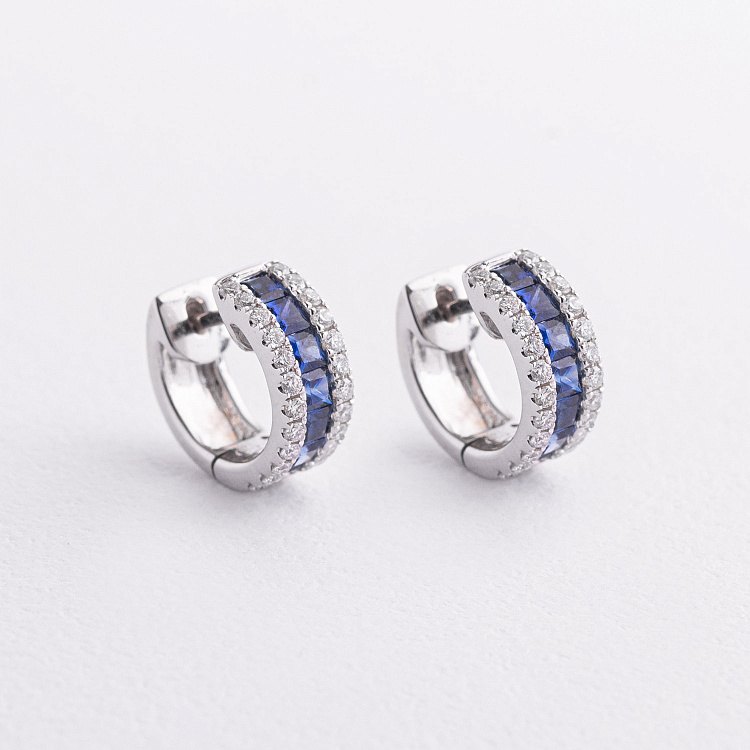 Золоті сережки з діамантами та сапфірами сб0676mi від ювелірного магазину Онікс