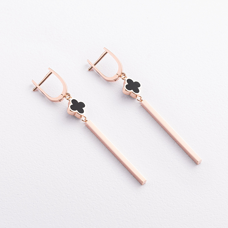 Золотые серьги "Клевер" (эмаль) с09710 от ювелирного магазина Оникс - 3