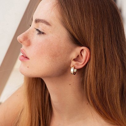 Серьги - кольца "Клевер" в желтом золоте (фианиты) с08888 №2