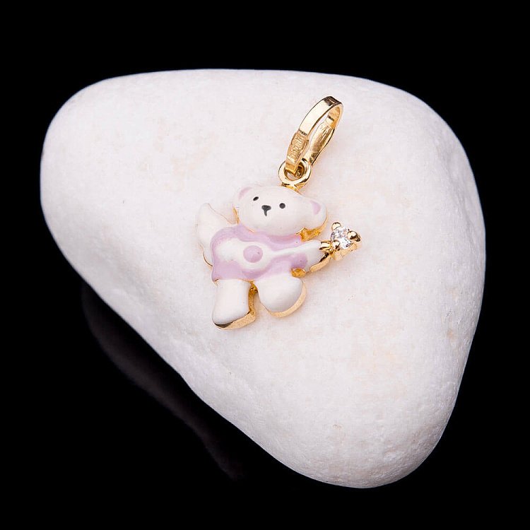 Дитяча золота підвіска "Ведмедик" (емаль, фіаніт) п01279 від ювелірного магазину Онікс - 1